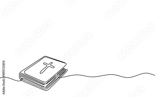 Continuous Line Drawing: Open Bible with Cross