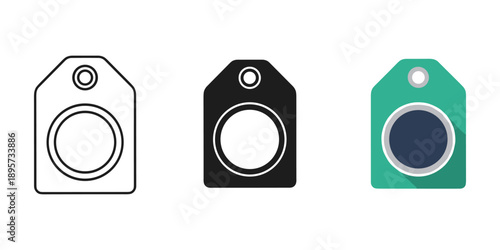 Set of three minimalist price tags with different colors and designs on white background