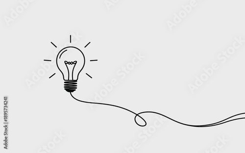 Minimalist lightbulb with a simple cord, continuous line art