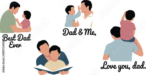Loving father child relationship illustrations, Fathers Day celebration, paternal bond graphics, best dad message