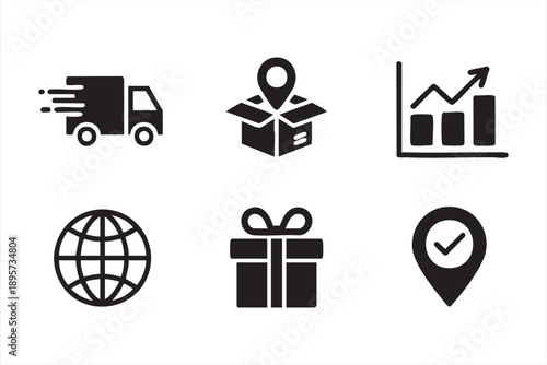 Black and White Shipping and Location Icons for Commercial Use