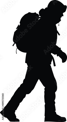 Silhouette of an adventurous hiker with a backpack embarking on a journey