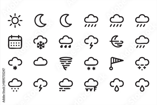 Line Weather Symbol Set for Forecast Dashboards and UI