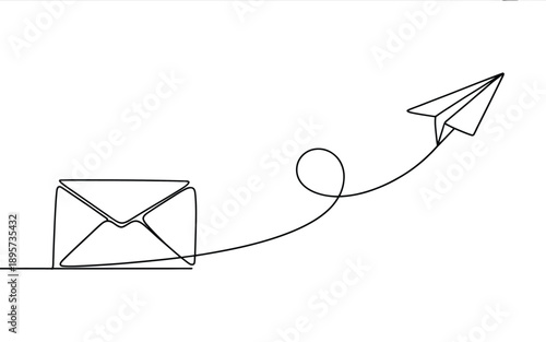 Paper airplane flying from an envelope, concept of sending messages and communication