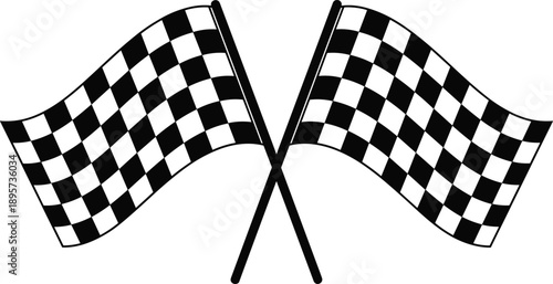Black and White Vector Illustration of Crossed Checkered Racing Flags Representing Speed Competition and Success in Motor Sports