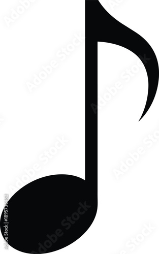 Black music note icon vector illustration isolated on white background, musical sound melody symbol for audio design,