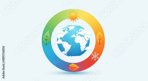 Earth globe with colorful seasons cycle symbolizing environmental change and global awareness