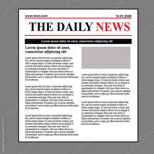 Vector illustration template for the layout of a daily business tabloid newspaper or magazine with text and images.