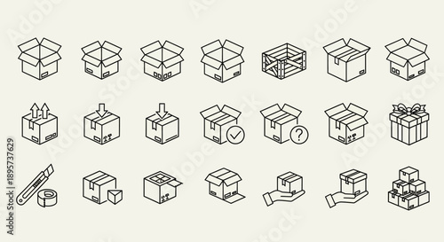 Isometric Box Icons Set, Delivery and Packaging