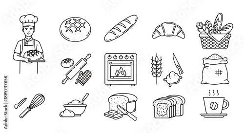 Bakery icons set. Baking and cooking elements