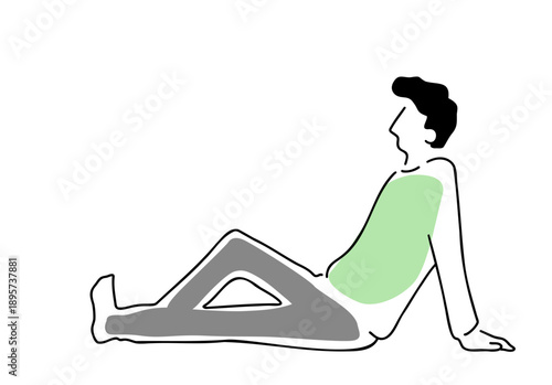 リラックスして座っている男性の線画イラスト　色付き
