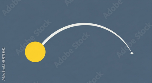 Yellow circle with curved white line and star on blue background symbolizing journey journey and inspiration