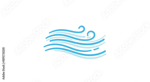 Stylized blue wave illustration with flowing curves and swirling motion on white background perfect for aquatic themes