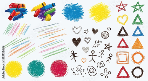 Crayon Drawings and Scribbles Vector Set
