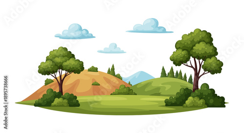 Scenic Landscape with Hills and Trees Illustration