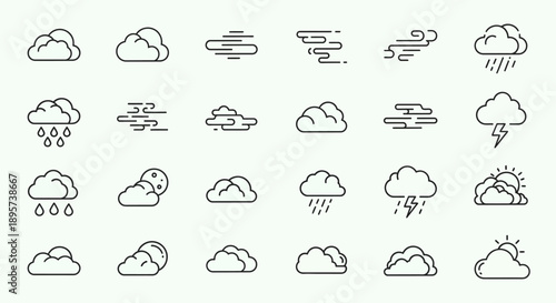Weather Icons Set: Cloud, Rain, Wind, Storm