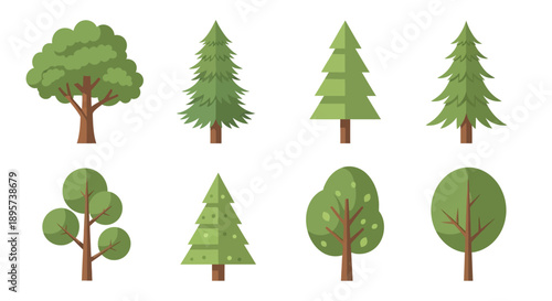 Cartoon Tree Collection: Diverse Forest Elements