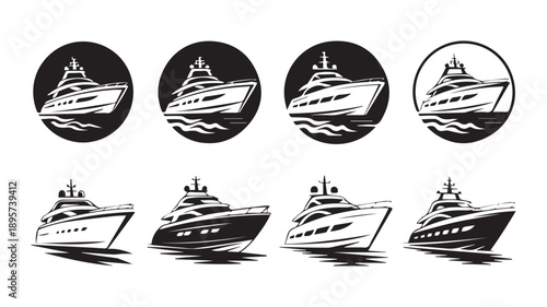 collection of luxury yacht illustrations in various designs and perspectives, perfect for maritime or travel themes