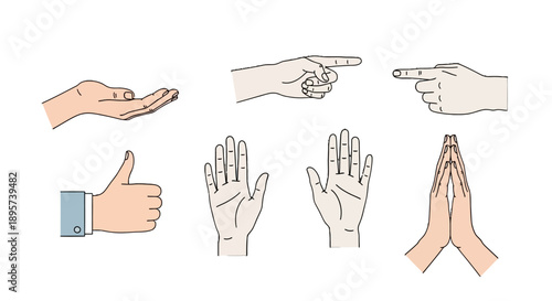 Collection of hand gestures in various positions and expressions.