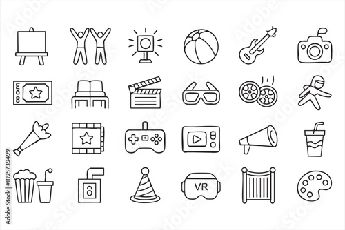 Media and Leisure Icons for Entertainment Apps and Platforms
