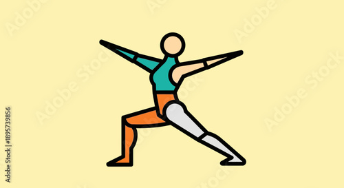 Yoga Warrior Pose Illustration on Yellow