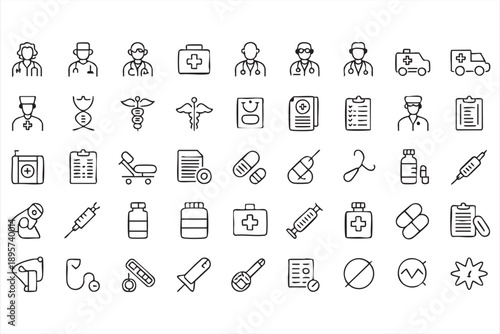 Healthcare Vector Icons Collection with Doctors and Medical Symbols