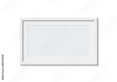 A white picture frame on a plain white background viewed directly from the front
