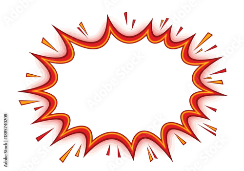 Vibrant abstract circular frame with dynamic red and orange hues on a white background