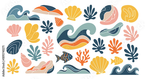 Abstract sea life elements vector set