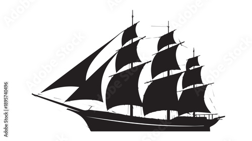 Sailing ship illustration silhouette on a white background, perfect for maritime themes, nautical décor, and historical depictions