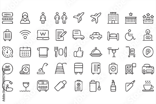 Travel and Hotel Line Icons Set for Tourism Apps and Websites