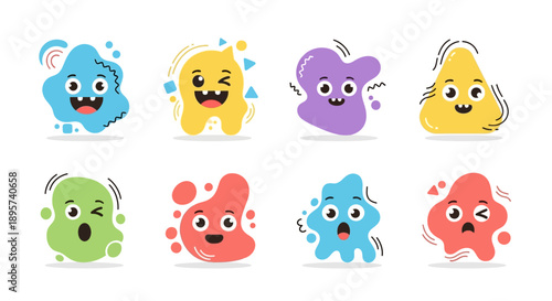 Cute Cartoon Blob Monsters Set Vector
