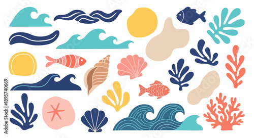 Sea life elements vector illustration