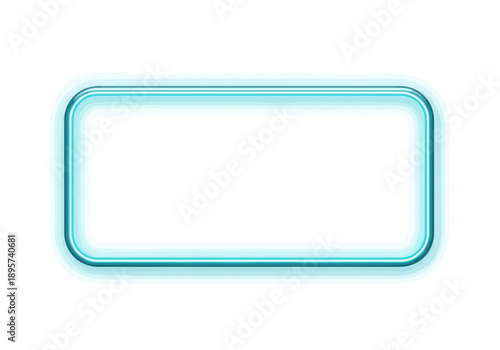 A blue neon rectangular sign with rounded corners is illuminated on a white background