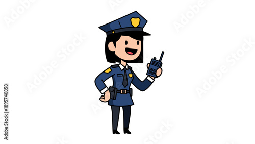 Police Officer With Walkie Talkie Cartoon