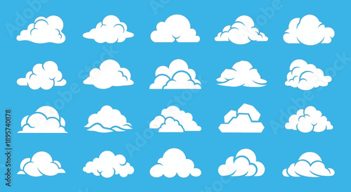 Cartoon Clouds Set on Blue Sky Background