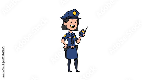 Female Police Officer With Radio Cartoon