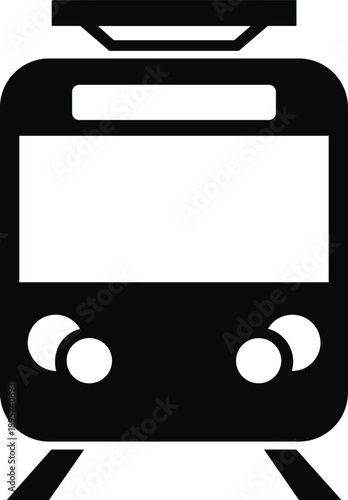 Black train icon vector illustration on white background, modern subway locomotive symbol, urban public transportation and commuter transit