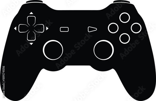 Black Vector Silhouette of a Modern Game Controller Icon Featuring a Sleek Wireless Design for Gaming and Entertainment,