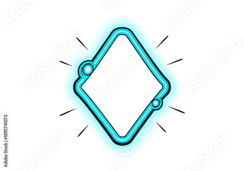 A blue diamond-shaped frame with glowing effect and motion lines on a white background