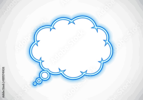 A bright blue thought bubble with glowing outline and speech indicator on white background