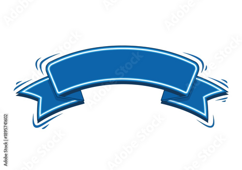 A blue ribbon banner illustration on a white background viewed from a straightforward perspective