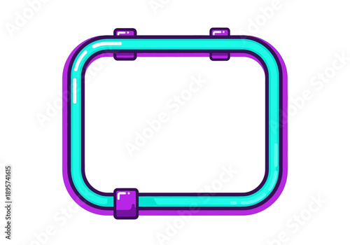 Graphic illustration of a rectangular frame with neon lights and clamps in a minimalist style.