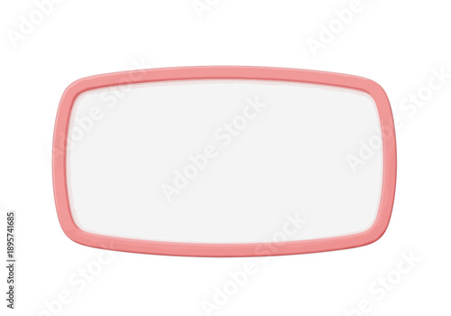 A blank pink-framed mirror on a white background viewed directly from the front