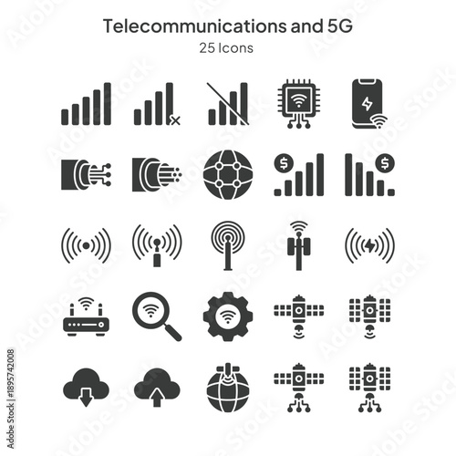 telecommunications and 5g icons collection
