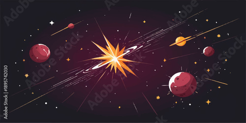 Abstract vector illustration of a bright New Year firework explosion with colorful stars and light effects against a dark night sky celebration