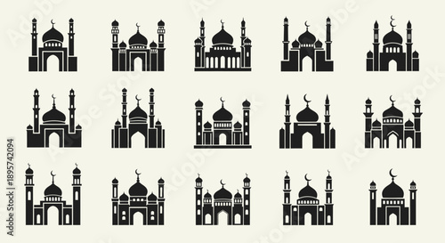 Collection of Mosque Silhouettes Architectural Designs.