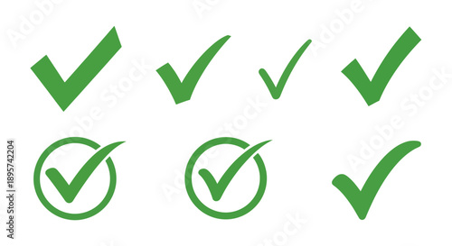 Green Check Marks Collection Isolated on White Background