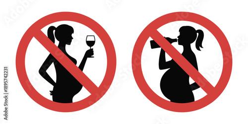 No alcohol for pregnant women warning sign vector, drinking prohibition, pregnancy safety symbol.