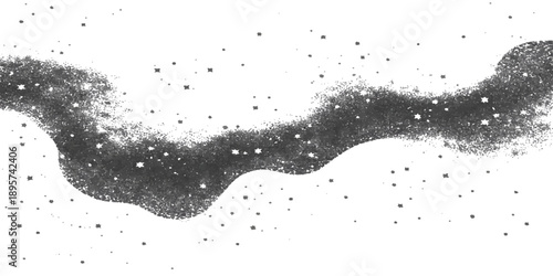 A clean vector illustration of a silhouette of a woman in black and white featuring a grunge motion texture with ink splashes, liquid drops, and a fresh wave of bubbles on a white background